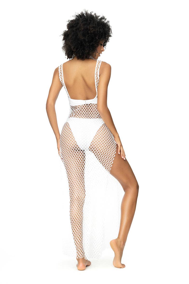 White Knit with side slit Beach Dress & Cover Up