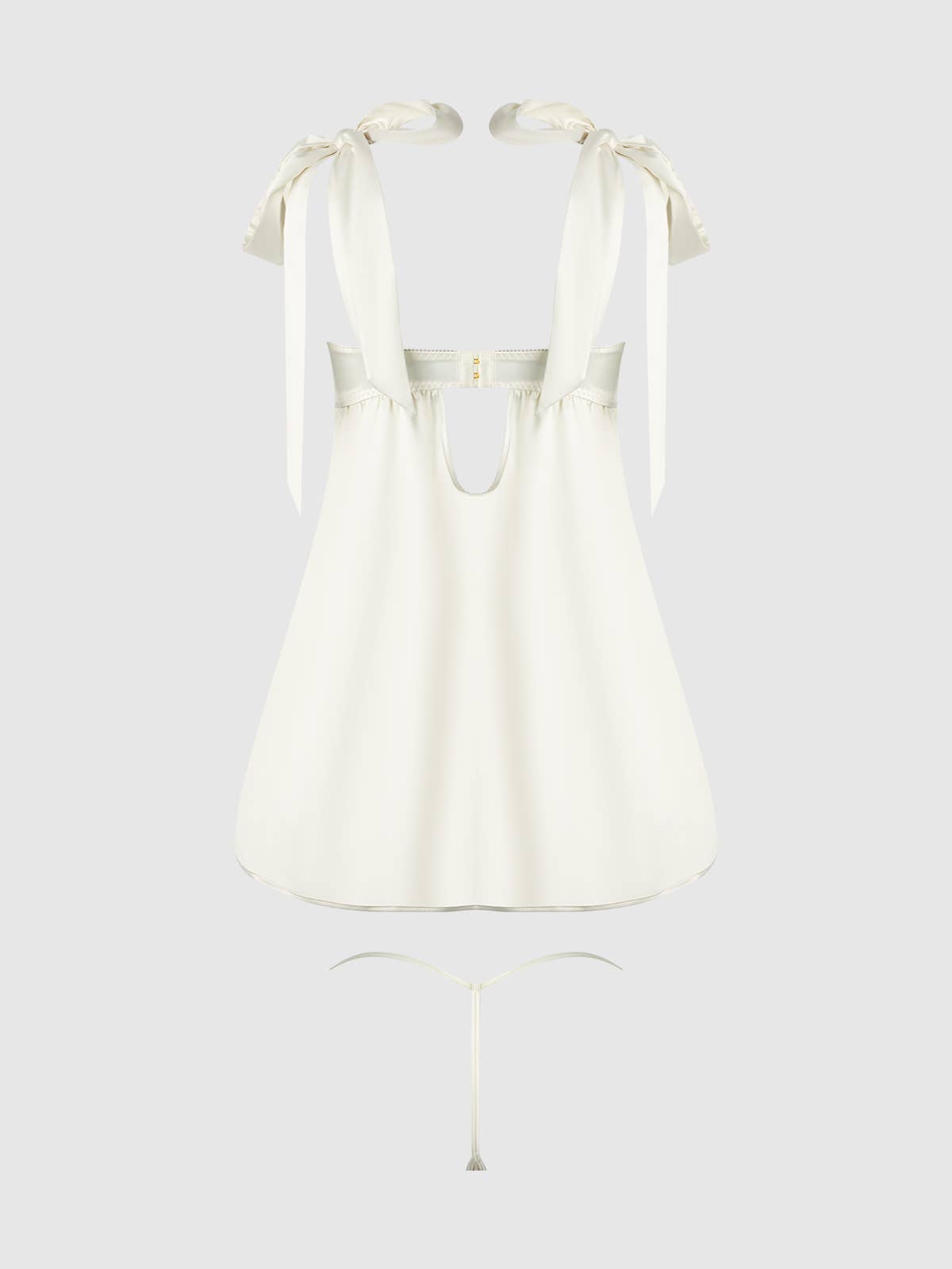 Rosalie Pearl Ivory Satin Embroidered Lace Babydoll & G-String Set