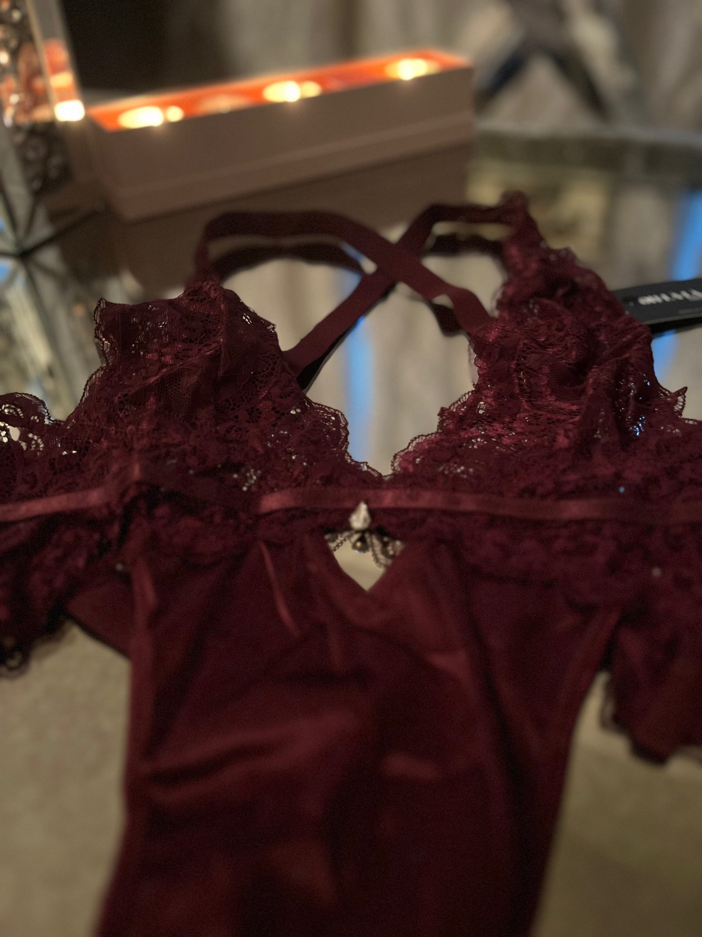 SADIE LACE & SATIN TEDDY - WINE