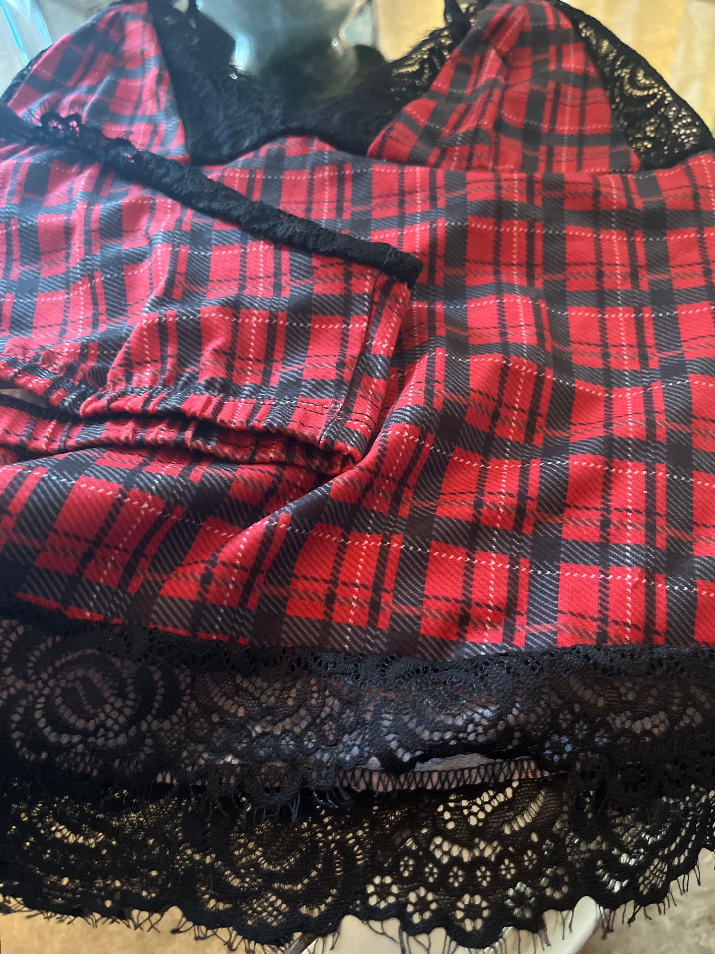 Cozy and Sexy Holiday Two Piece Pajama Red Plaid set