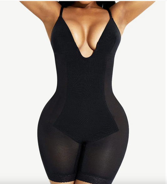 Body Shaper with  Wired Plunge and side Silhouette-Black