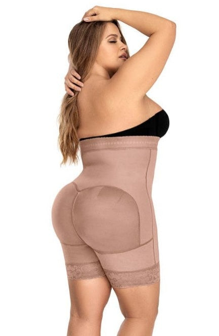 Seamless Tummy Support High Waist "Pull On" Short Mocha Faja-Plus