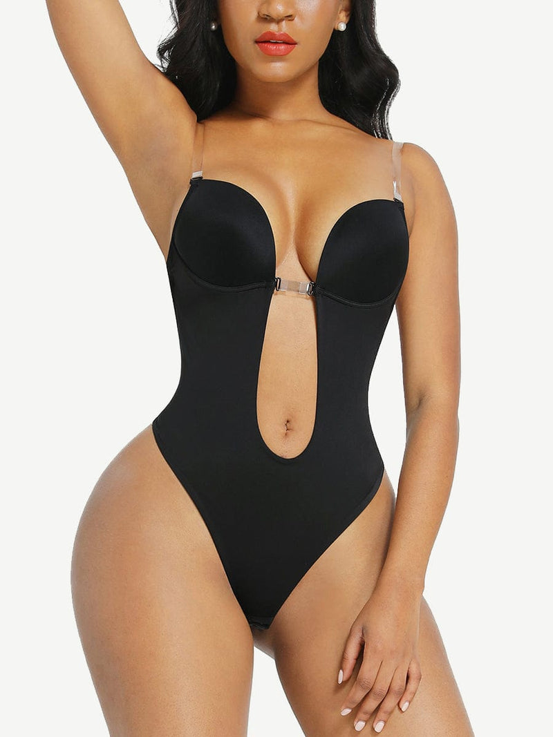 High Waist 30D Fabric Tummy Control Bodysuit with Nubuck Shoulder Straps