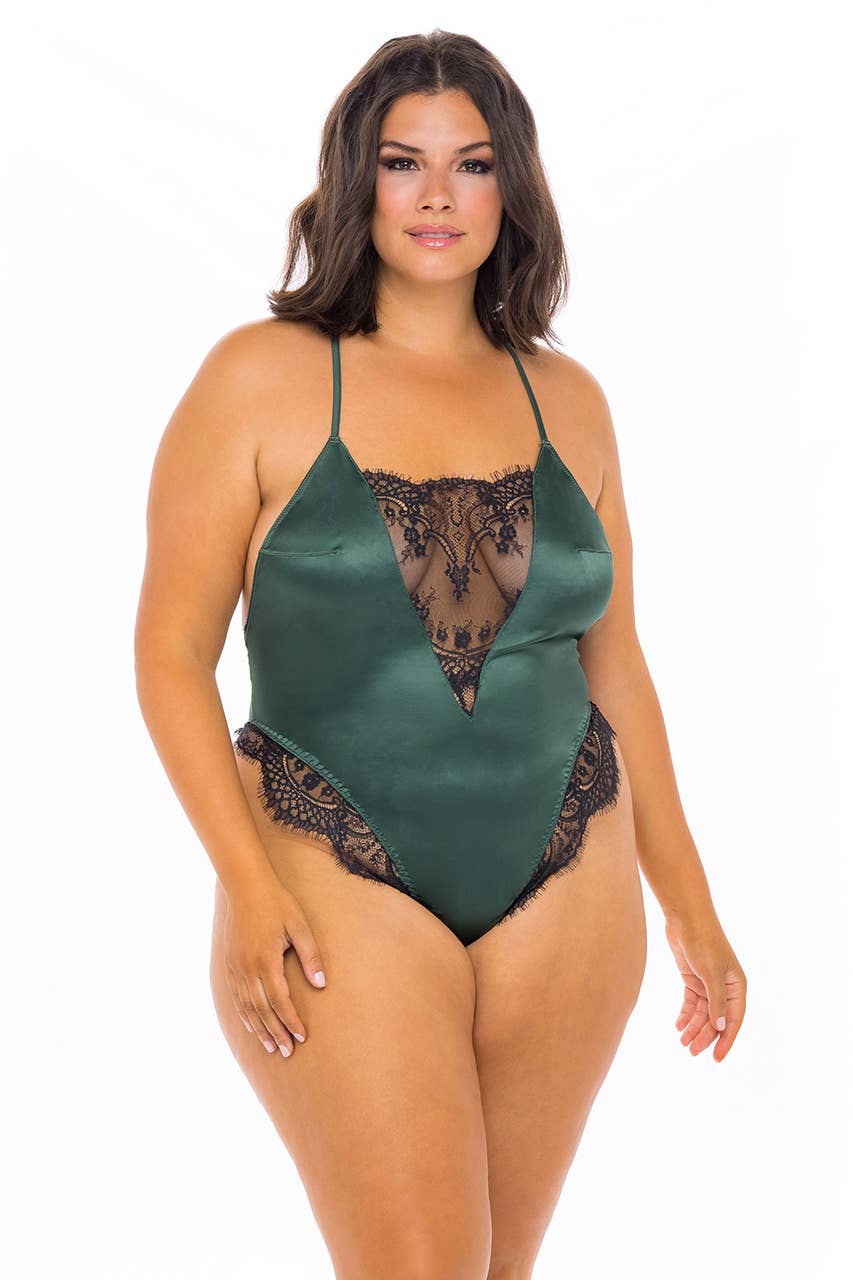 Eyelash and Lace Emerald Green teddy-plus size
