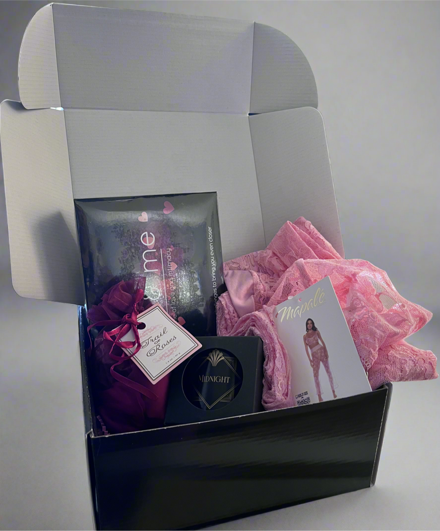 Pretty in Pink/Lingerie and Couples Game Luxury Date Night Gift Box-Plus