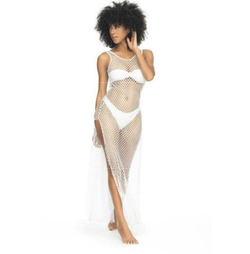 White Knit with side slit Beach Dress & Cover Up