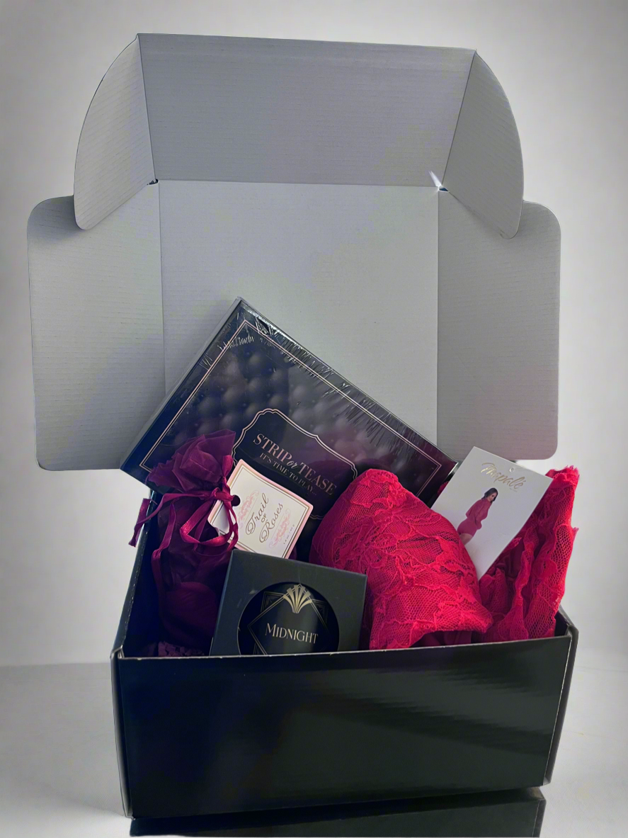 Flirty in Red/Lingerie and Couples Game Luxury Date Night Gift Box-Plus