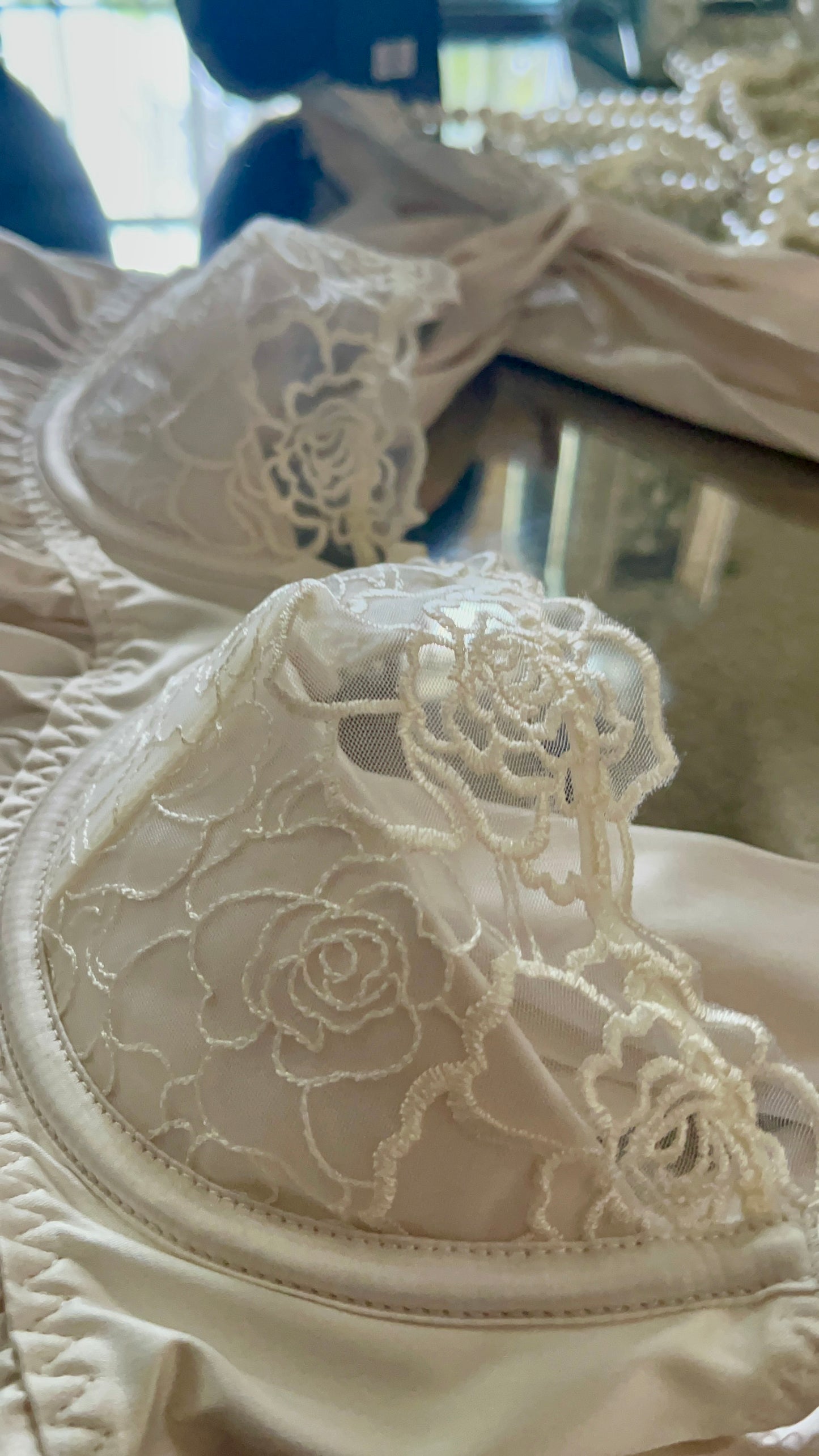 BRIDAL SATIN & EMBROIDERED LACE Off White BABYDOLL & G-STRING SET