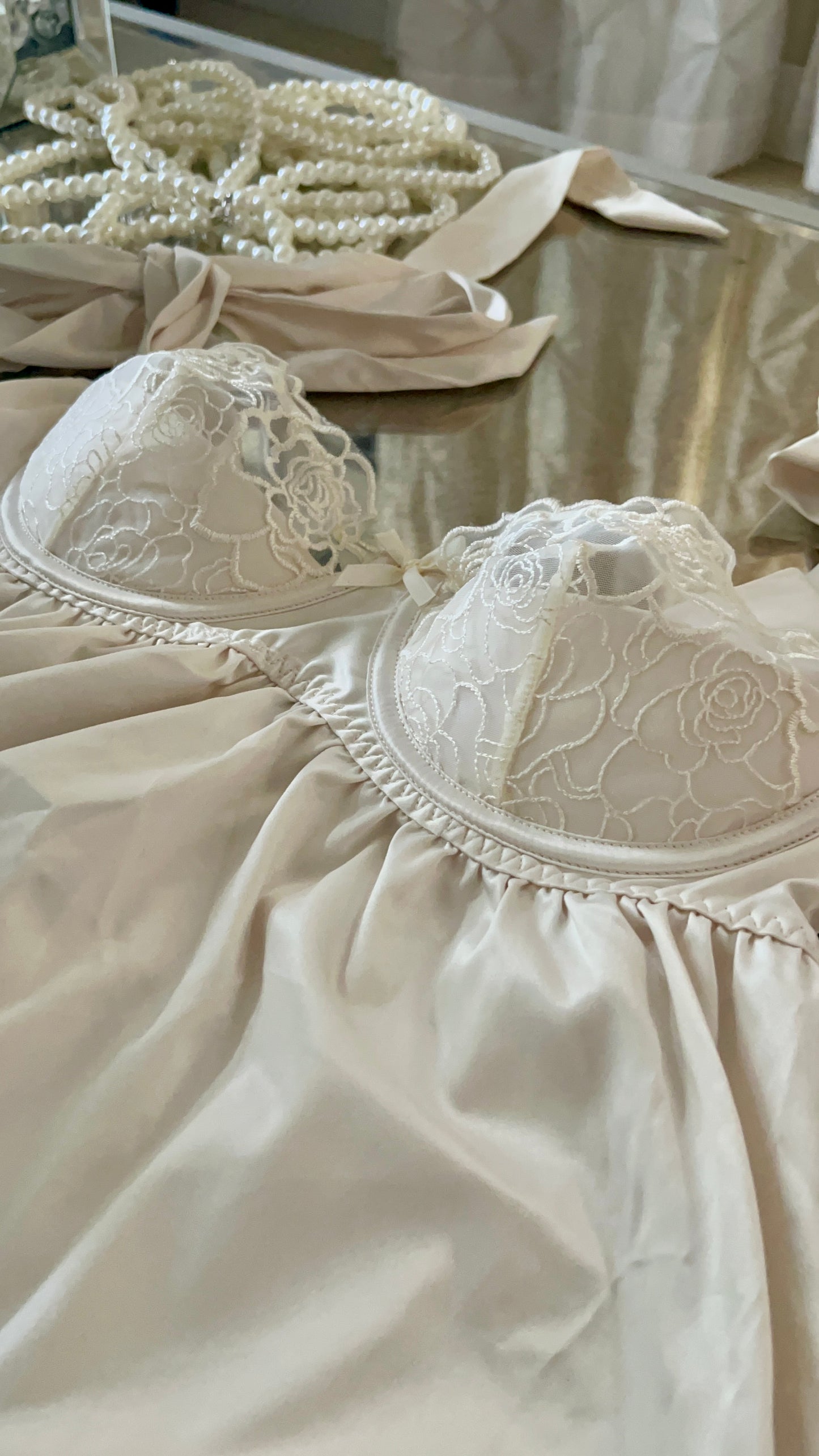 BRIDAL SATIN & EMBROIDERED LACE Off White BABYDOLL & G-STRING SET