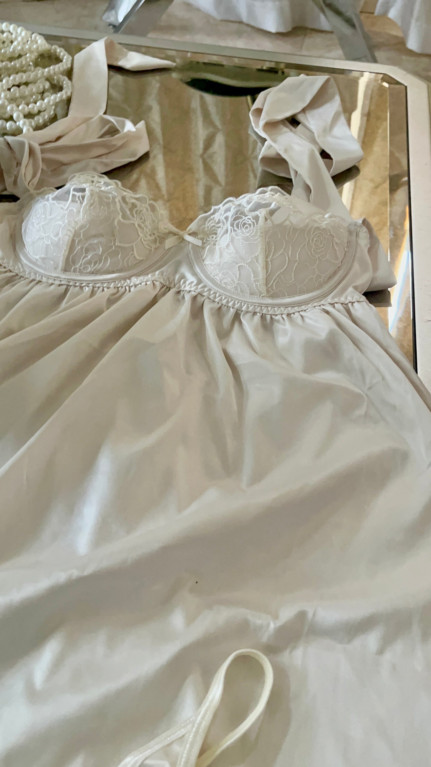 BRIDAL SATIN & EMBROIDERED LACE Off White BABYDOLL & G-STRING SET