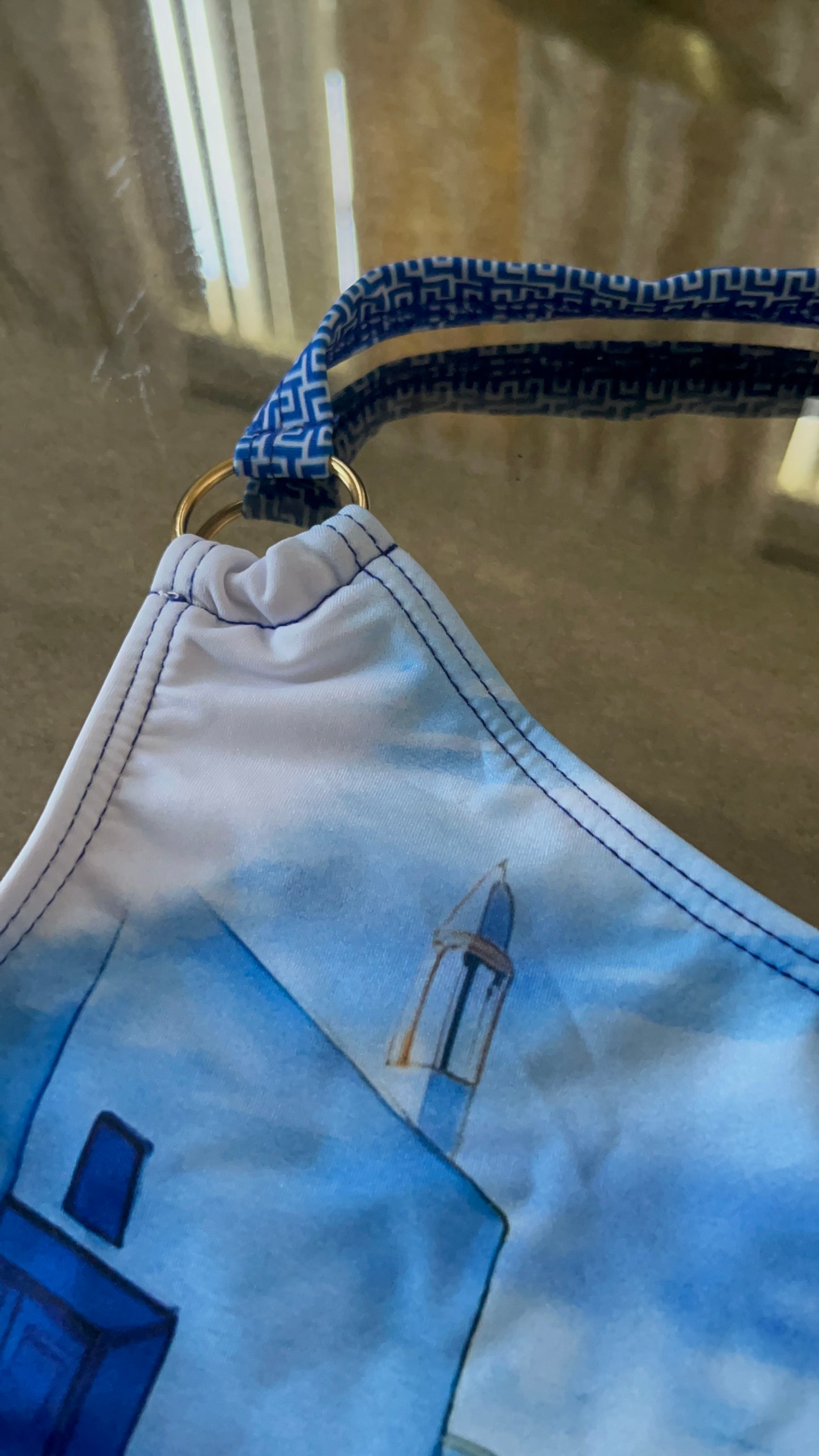 Santorini Blue Asymmetrical One-Piece with Matching Head Scarf