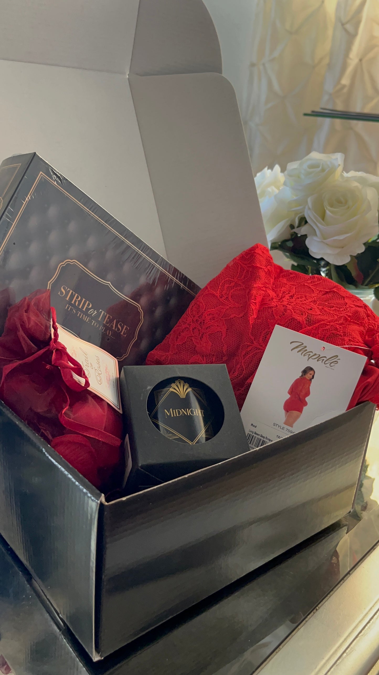 Flirty in Red/Lingerie and Couples Game Luxury Date Night Gift Box-Plus