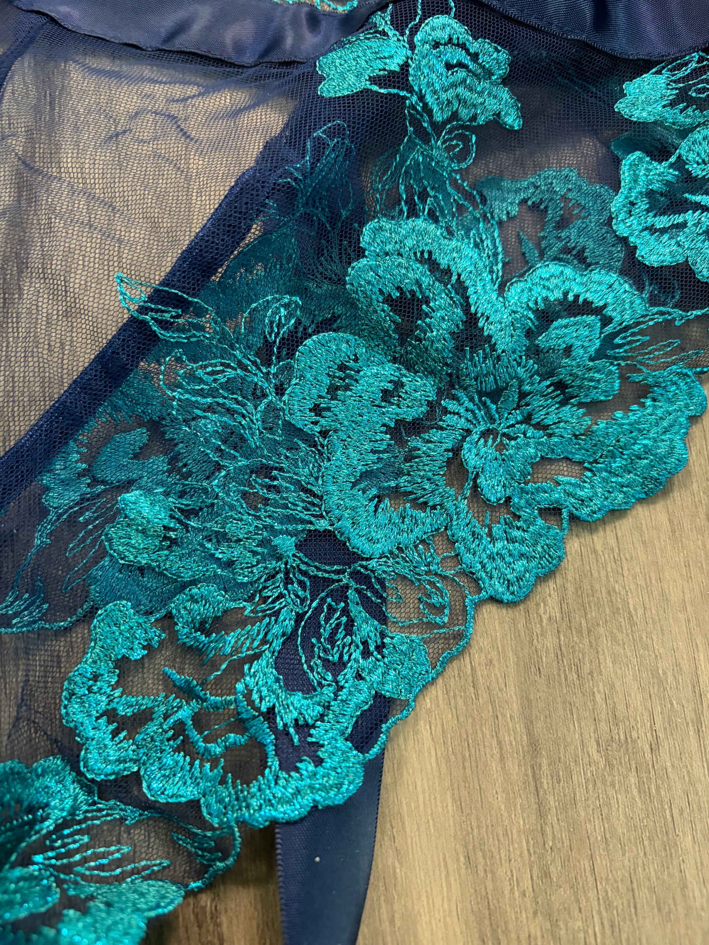 Midnight Blue Embroidered Lace Teddy Bodysuit