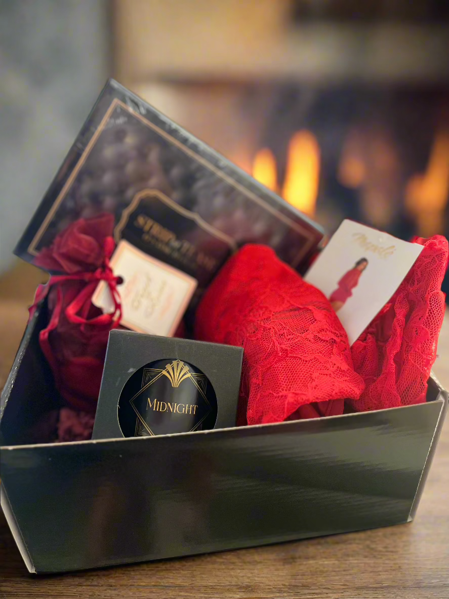 Flirty in Red/Lingerie and Couples Game Luxury Date Night Gift Box-Plus