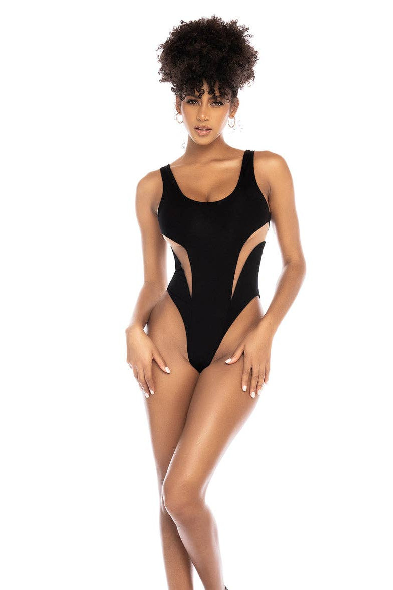 Black/Nude 1-Piece Swimsuit with Flattering Silhouette