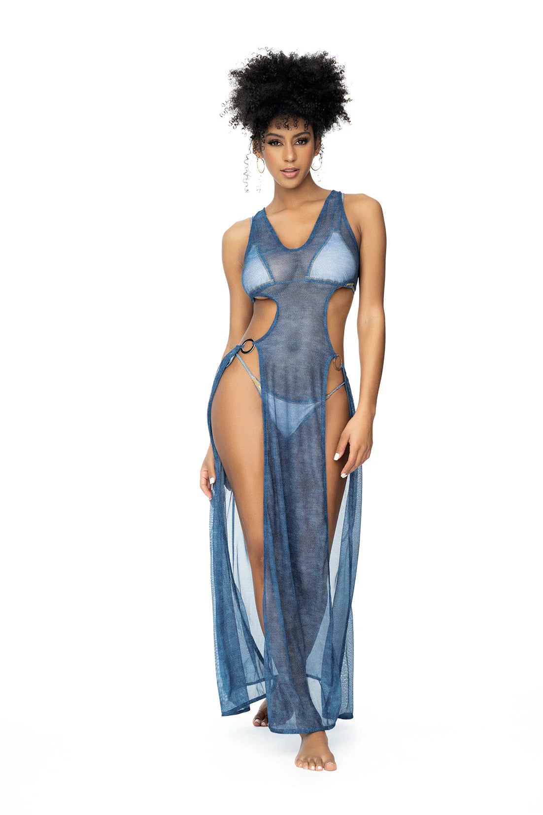 Blue chambray beach cover up front view