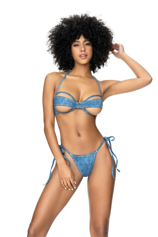 Blue chambray bikini front view