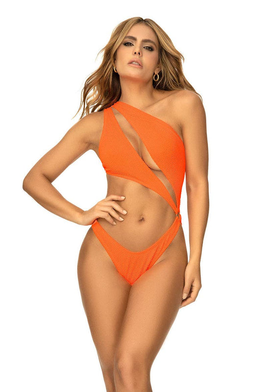 Orange one-shoulder monokini front