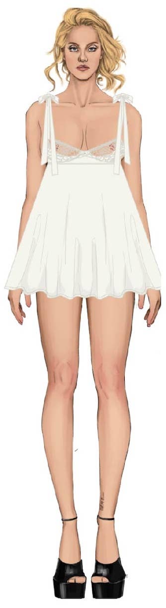 BRIDAL SATIN & EMBROIDERED LACE Off White BABYDOLL & G-STRING SET