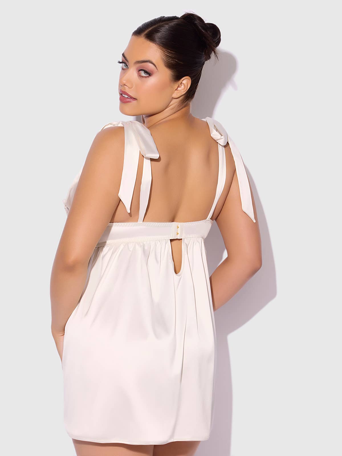 BRIDAL SATIN & EMBROIDERED LACE Off White BABYDOLL & G-STRING SET