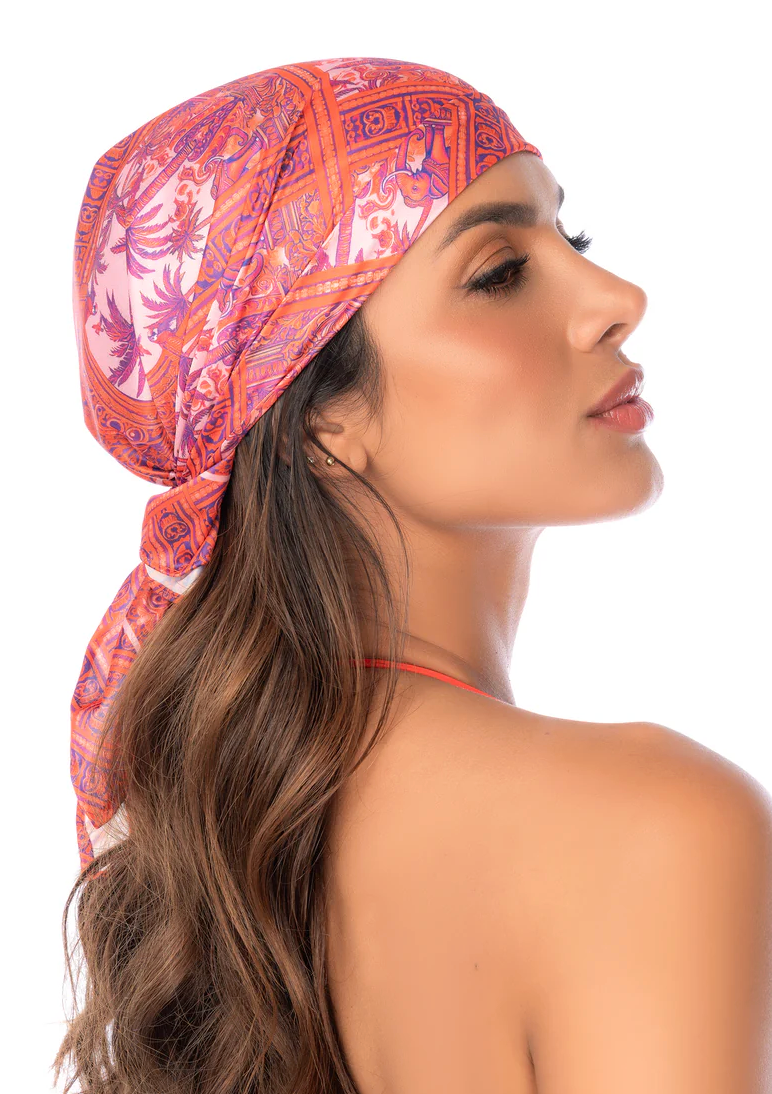 Woman wearing a colorful headscarf 
