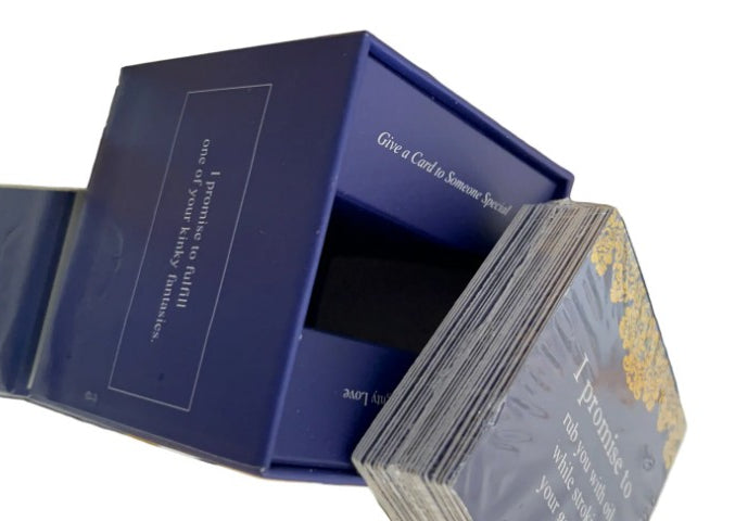 Naughty Boudoir Promises Cards - 30 Playful Challenges in Stylish Blue Box for Fun Date Night Experiences