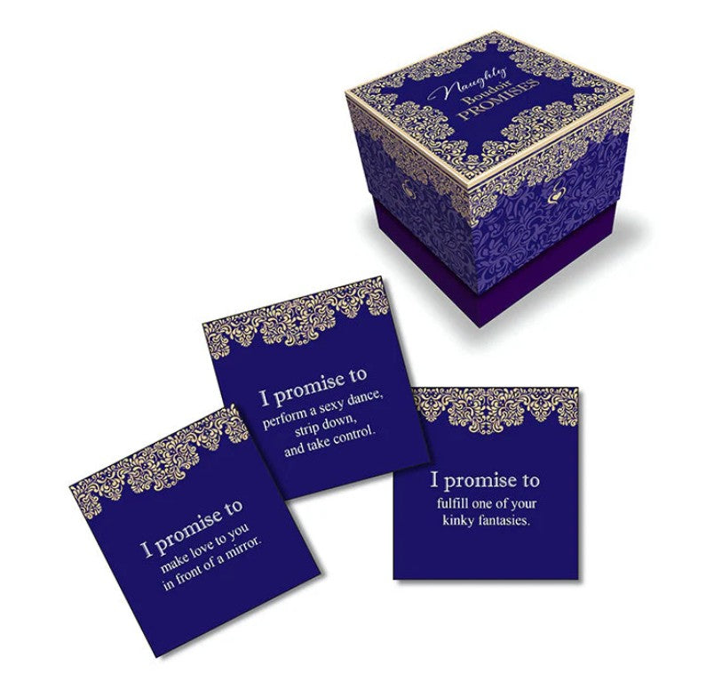 Naughty Boudoir Promises Cards - 30 Playful Challenges in Stylish Blue Box for Fun Date Night Experiences