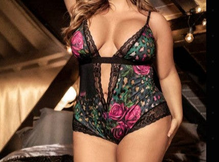 Sexy Sleep Romper Floral Print- Plus