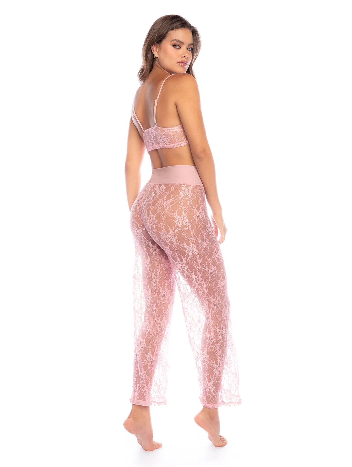 Back view of Rose floral lace two piece pajama set