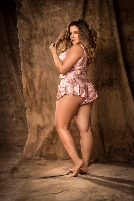 Wild pink print two piece shorts set side view